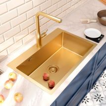 Timeless Build-in kitchen sink in stainless steel 304,1 bowl,68x45x21 cm, Brushed gold pvd (TMLKST-6845BG) - Ceramia