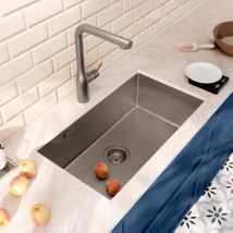 Ceramia - Timeless Évier de cuisine sous plan en inox 304, 68x45x21 cm, Gun Metal brossé pvd