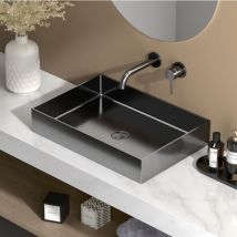 Ceramia - Timeless Lavabo de pedestal en acero inoxidable 304, 55x38x11cm sin rebosadero + desagüe, Gun metal cepillado pvd
