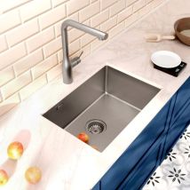 Ceramia Timeless Lavello da cucina sottopiano in acciaio inox 304, 1 vasca, 55x45x21 cm, PVD Gun Metal spazzolato
