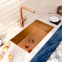 Ceramia - Timeless Lavello da cucina sottopiano in acciaio inox 304, 1 vasca, 68x45x21 cm, pvd Rame spazzolato