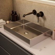 Ceramia - Timeless Stainless Steel Washbasin 304, 55x38x11cm without overflow + Drain, Brushed Chrome (TMLW-5538BCR)