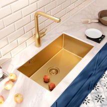 Timeless Undermount kitchen sink in 304 stainless steel, 1 bowl, 68x45x21 cm, Brushed gold pvd (TMLKSU-6845BG) - Ceramia