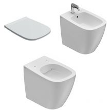 Genesis Wc + bidet + coprivaso chiusura rallentata Filomuro [bianco opaco] - Ceramica Globo