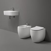 WC da appoggio Flo filomuro bianco lucido 54x37xh50 – scarico traslato regolabile – KERASAN
