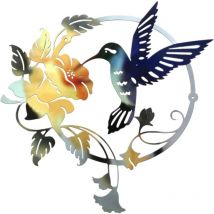 Cercle métallique oiseau Wall Art decor, Salon hummingbird fleur extérieur métal Wall Art Circle, coloré