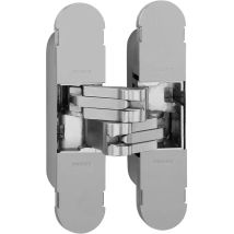Cerniera invisibile regolabile 3D in zama – Lunghezza 100 mm – Profondità 18 mm – Spessore porta minimo 30 mm – Finitura verniciato argento