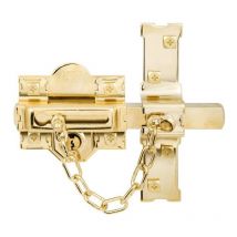 FAC - cerrojo 307-l-80 b/70 dorada d , Cerrojo 307L de 80mm,con cadenilla de seguridadApertura derechaDoradoBombillo de 70mm tipo peraCon barra de
