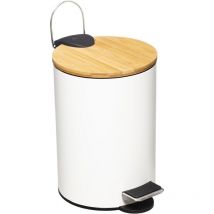 Cubo Pedal 3 l con tapa Bambú Moderno blanco - Blanco