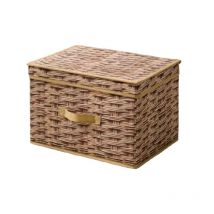 Zolginah - Cesta de ratán plegable de gran capacidad con tapa para guardar ropa de dormitorio, marrón claro, 40 x 30 x 25 cm