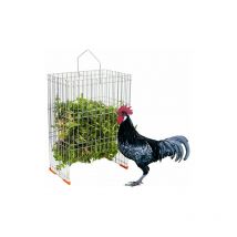 Cesta para Hierba - Forrajera para Aves de Corral - Comedero Antiestrés para Gallinas - Se Puede ubicar en el Suelo o Colgar - Acero galvanizado