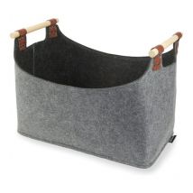 Cesta para leña, cesta grande de fieltro para leña con 2 asas, cesta plegable para guardar leña, periódicos, juguetes (gris oscuro)