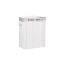 Cesta per il bucato in bambù da 100 L con coperchio e organizzatore bianco.