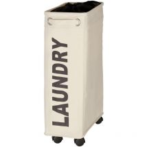 Wenko - Cesto per la biancheria stretto Laundry, cesto con ruote, Corno, Capacità 43 l, Poliestere, 18.5x60x40 cm, beige