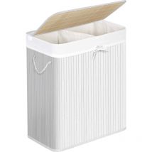 Cesta Porta Biancheria in Bambù, Cesto per Lavanderia con 2 Sezioni, Coperchio e Sacco Interno Rimovibile, Manici in Cotone, Capacità di 100 Litri,