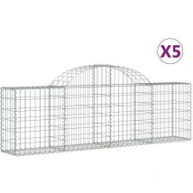 Cestas de gaviones muro de contención arqueado valla de jaula 5 piezas 200 x 30 x 60/80 cm hierro galvanizado Plata 020040881