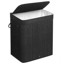 Cesto per biancheria con coperchio nero in bambù - L53,45 cm