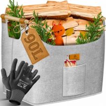 Kesser - Cesto per legna da ardere Sacco per legna da ardere in Feltro extra Spesso Pieghevole con manici in legno rinforzati Cesto di stoccaggio
