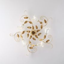 Cesto Plafonnier En Fer Laqué Décapé Ivoire 5 Lumières H.17 D.80 Bl274-pl5-av