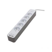 Chacon - Bloc multiprise 5 prises 16 a avec 2 ports usb et câble 1,5 m HO5VV-F 3x1,5 mm² blanc et brun