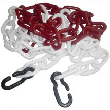 Chaîne de signalisation polypropylène carbonate rouge/blanc 9 mm longueur 3 m avec 2 crochets universels