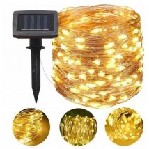 Chaîne lumineuse, guirlande solaire de jardin, 100 led blanc chaud, 1190 cm