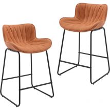 CHAIRUS Bar Stools 2Pcs in PU Leather Modern Counter Chairs with Black Metal Legs for Kitchen Home Bar Restaurant, Orange
