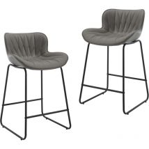 CHAIRUS Bar Stools 2Pcs in PU Leather Modern Counter Chairs with Black Metal Legs for Kitchen Home Bar Restaurant, Gray