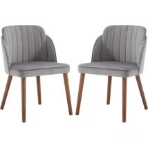 Chairus Chaises de Salle à Manger Rétro avec Pied Bois Chaise de Cuisine Lot de 2 Chaise de Salon Velours sans Accoudoirs, Gris