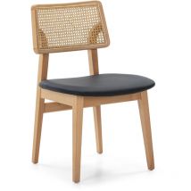 Fijalo - Chaise 52x54x80 Bois Naturel/Similicuir Xh23B Noir/Rotin Naturel