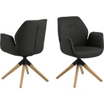 Hellin - Aura Chaise de salle à manger avec pieds en chêne, avec dossier et accoudoirs, gris foncé.