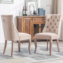 Chaise De Salle À Manger En Velours Beige – Dossier Haut Avec Matelassage À Boutons – Cadre En Bois D'Hévéa – Capacité 150 Kg – Lot De 2 Pièces