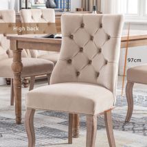 Chaise À 4 Pieds, Chaise De Salle À Manger En Velours Beige , Dossier Haut, Avec Matelassage À Boutons, Cadre En Bois Massif, Beige (ensemble, 4 
