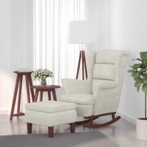 Torana - Chaise à bascule avec pieds en bois et tabouret Crème Velours