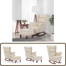 Chaise à bascule avec pieds en bois et tabouret Crème Velours - Fauteuil À Bascule - Chaise Relaxante - Chaise Lounge - Meuble Salon - Velours