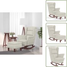 Chaise à bascule avec pieds en bois et tabouret Crème Velours - Fauteuil à Bascule - Chaise Relaxante - Chaise Lounge - Meuble Salon - Velours