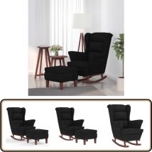 Chaise à bascule avec pieds en bois et tabouret Noir Velours - Fauteuil à Bascule - Chaise Relaxante - Chaise Lounge - Velours - Meuble Salon