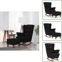 Chaise à bascule avec pieds en bois et tabouret Noir Velours - Fauteuil à Bascule - Chaise Relaxante - Chaise Lounge - Velours - Meuble Salon