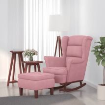 Torana - Chaise à bascule avec pieds en bois et tabouret Rose Velours