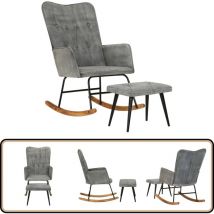 Chaise à bascule avec repose-pied Gris vintage Toile - Fauteuil à Bascule - Chaise à Bascule - Chaise Relaxante - Chaise Design - Mobilier Intérieur