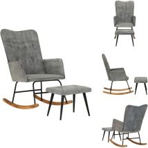 Chaise à bascule avec repose-pied Gris vintage Toile - Fauteuil à Bascule - Chaise à Bascule - Chaise Relaxante - Chaise Design - Mobilier Intérieur