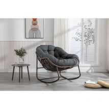 Chaise à bascule d'extérieur, chaise à bascule surdimensionnée en osier, chaise à bascule confortable pour l'intérieur et l'extérieur avec coussin