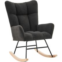Fauteuil à bascule moderne avec dossier haut et accoudoirs, chaise en velours gris