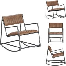 Chaise à bascule Marron clair Cuir véritable - Fauteuil à Bascule - Chaise Balançoire - Meuble Relaxant - Design Moderne - Cuir Véritable