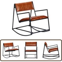 Chaise à bascule Marron Cuir véritable - Fauteuil À Bascule - Chaise Balançoire - Mobilier Intérieur - Décoration Intérieure - Cuir Véritable