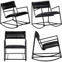 Chaise à bascule Noir Cuir véritable - Chaise à Bascule - Fauteuil à Bascule - Fauteuil En Cuir - Mobilier De Salon - Décoration Intérieure - Home &