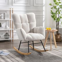 Hauss Spole - Rocking chair, chaise à bascule, siège rembourré pour salon et chambre à coucher, teddy, blanc