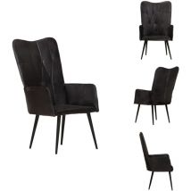 Chaise à oreilles Noir Cuir véritable - Fauteuil En Cuir - Chaise Confortable - Chaise Relaxante - Chaise Design - Fauteuils Noirs