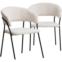 Made In Meubles - Chaise arrondie tissu bouclette blanche Kanoa (lot de 2)