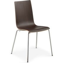 Lot De 4 Chaises Avec Assise En Bois Finition Bois Et Structure En Métal Chromé. Empilable, Idéale Pour La Cuisine, La Salle À Manger Ou Les Espaces 